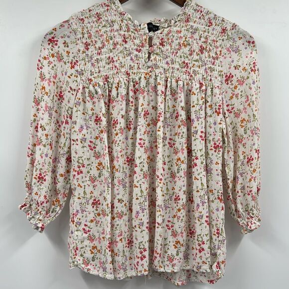Cynthia Rowley Smocked Floral Blouse Medium - Picture 1 of 6